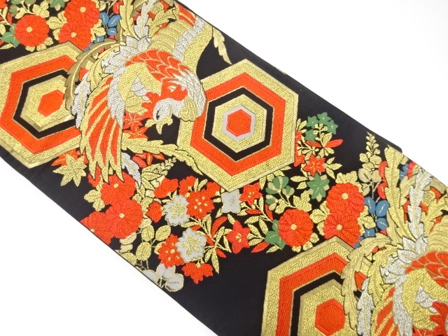 JAPANESE KIMONO / ANTIQUE FUKURO OBI / SILK / WOVEN KIKKO & PHOENIX